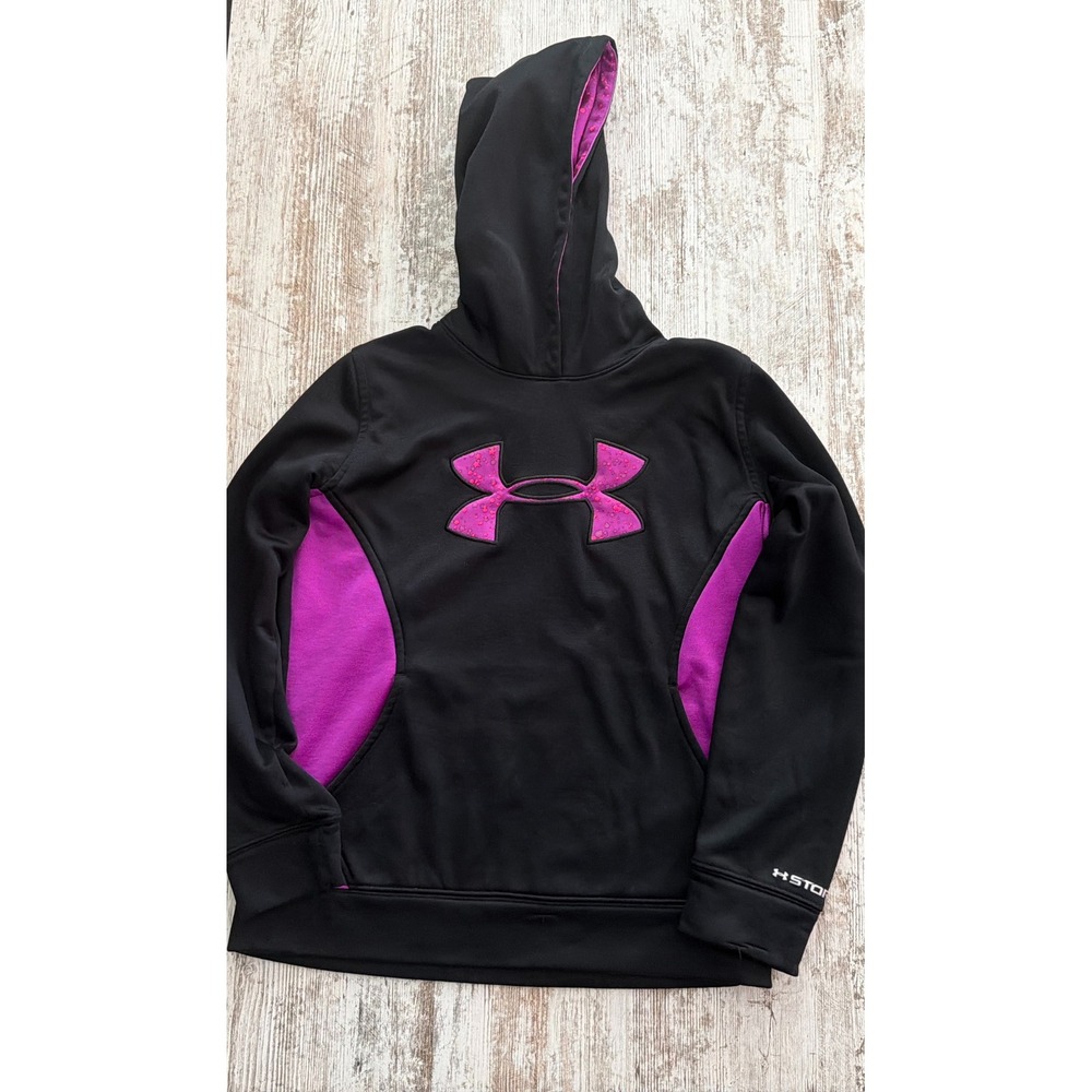 Under Armour Storm Youth Medium Black Purple Speckle Logo Hoodie Sweatshirt